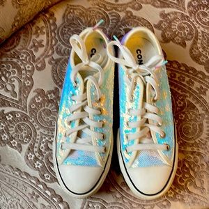 Converse white sequin sneakers, size 7